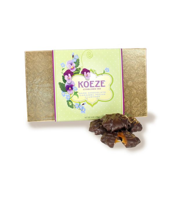 dark chocolate turtles in an Easter gift box